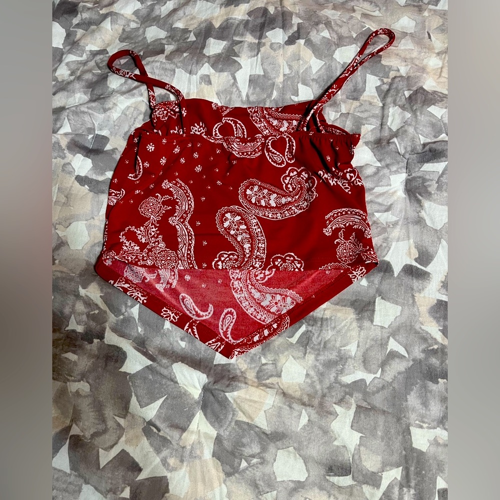 Chocolate red bandanna print crop top